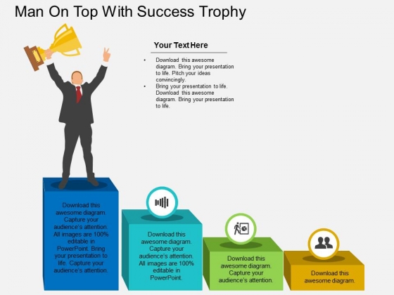 Man On Top With Success Trophy Powerpoint Template Man On Top With Success Trophy Powerpoint Template