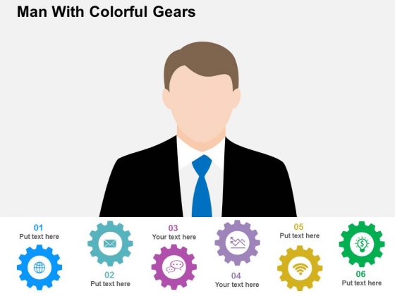 Man With Colorful Gears Powerpoint Templates Man With Colorful Gears Powerpoint Templates