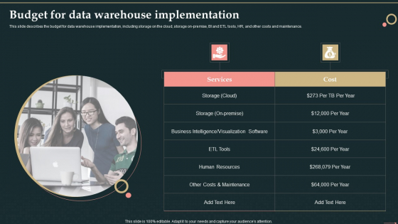 Management Information System Budget For Data Warehouse Implementation Mockup PDF