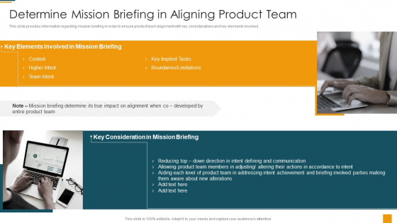 Managing Initial Stage Of Product Design And Development Determine Mission Briefing In Aligning Product Team Topics PDF