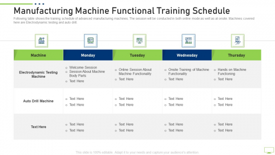 Manufacturing Machine Functional Training Schedule Infographics PDF