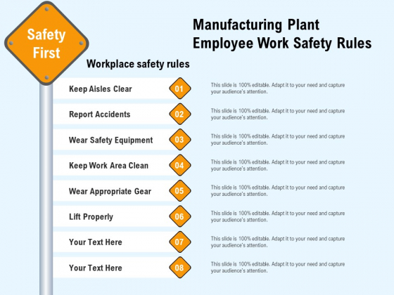 Manufacturing Plant Employee Work Safety Rules Ppt PowerPoint Presentation File Files PDF
