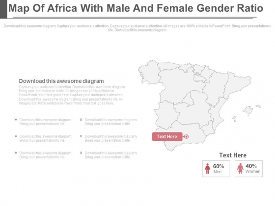 Map Of Africa With Men And Women Gender Ratio Powerpoint Slides