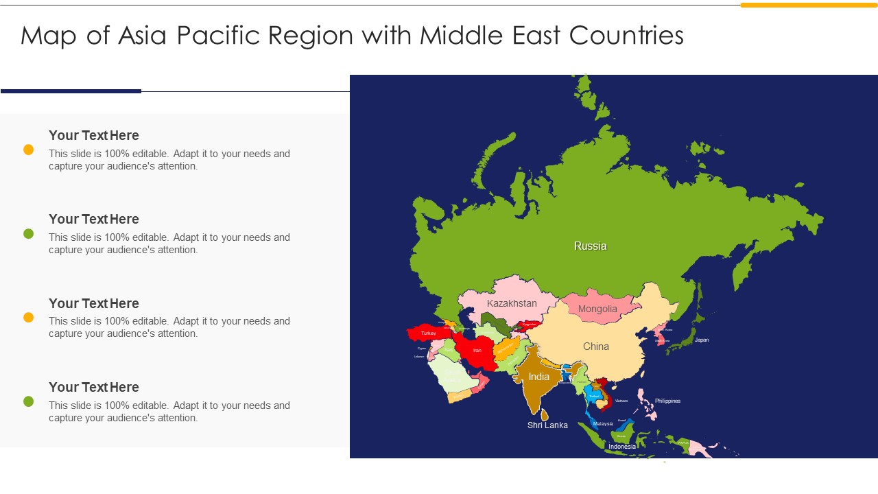 Map Of Asia Pacific Region With Middle East Countries Ppt Portfolio Slideshow PDF