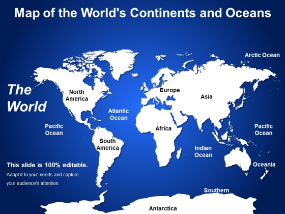 Map Of The Worlds Continents And Oceans Ppt PowerPoint Presentation Infographic Template Structure PDF