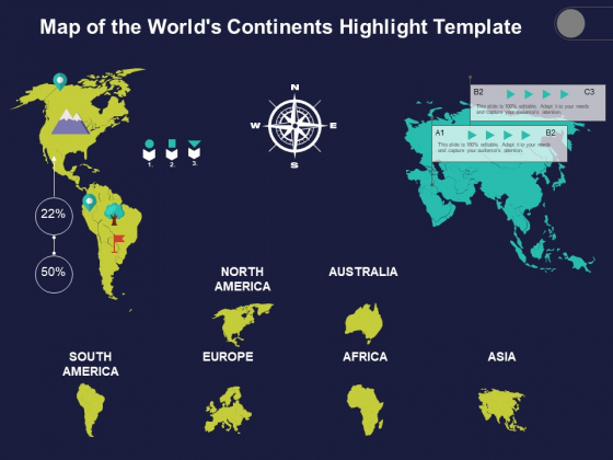 Map Of The Worlds Continents Highlight Template Ppt PowerPoint Presentation Show Display PDF