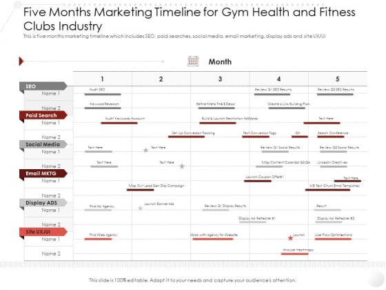 Market Entry Strategy Five Months Marketing Timeline For Gym Health And Fitness Clubs Industry Professional PDF Market Entry Strategy Five Months Marketing Timeline For Gym Health And Fitness Clubs Industry Professional PDF
