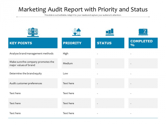 Marketing Audit Report With Priority And Status Ppt PowerPoint Presentation Gallery Guidelines PDF Marketing Audit Report With Priority And Status Ppt PowerPoint Presentation Gallery Guidelines PDF