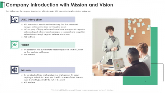 Marketing Company Investor Pitch Deck Company Introduction With Mission And Vision Diagrams PDF