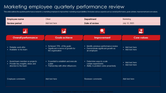 Marketing Employee Quarterly Performance Review Diagrams PDF