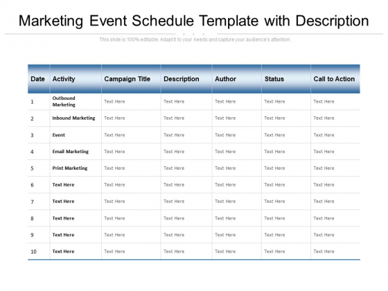 Marketing Event Schedule Template With Description Ppt PowerPoint Presentation Slides Influencers Marketing Event Schedule Template With Description Ppt PowerPoint Presentation Slides Influencers