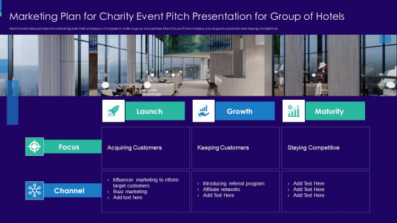 Marketing Plan For Charity Event Pitch Presentation For Group Of Hotels Template PDF