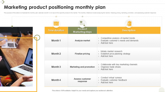 Marketing Product Positioning Monthly Plan Ppt Outline Topics PDF