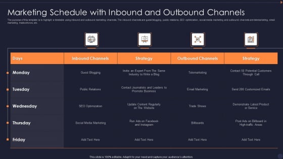 Marketing Schedule With Inbound And Outbound Channels Elements PDF