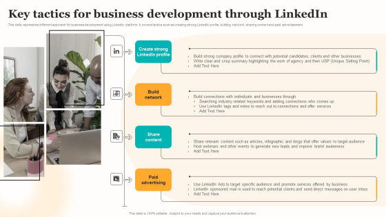Marketing Strategy For A Recruitment Company Key Tactics For Business Development Through Linkedin Infographics PDF