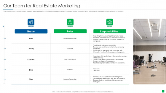 Marketing Strategy For Real Estate Property Our Team For Real Estate Marketing Demonstration PDF