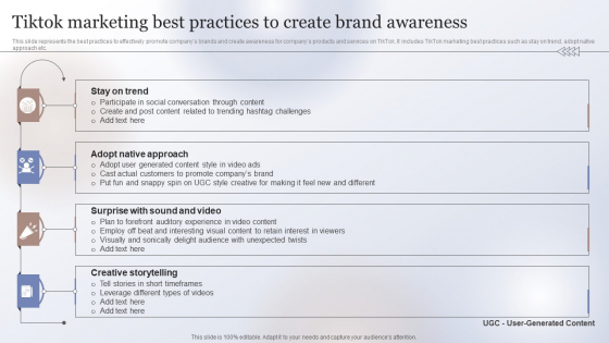 Marketing Strategy To Enhance Tiktok Marketing Best Practices To Create Brand Infographics PDF