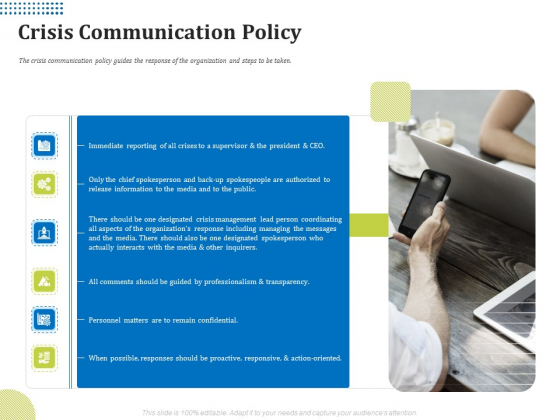 Means Of Communication During Disaster Management Crisis Communication Policy Ppt Icon Maker PDF