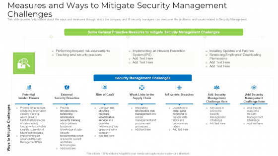 Measures And Ways To Mitigate Security Management Challenges Icons PDF