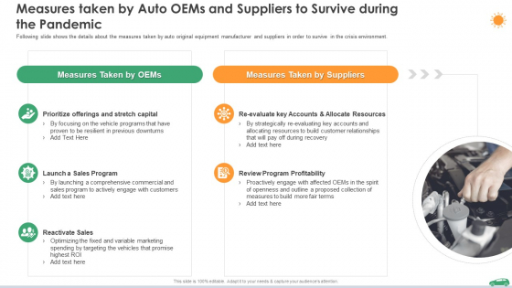 Measures Taken By Auto Oems And Suppliers To Survive During The Pandemic Ppt Pictures Example File PDF Measures Taken By Auto Oems And Suppliers To Survive During The Pandemic Ppt Pictures Example File PDF