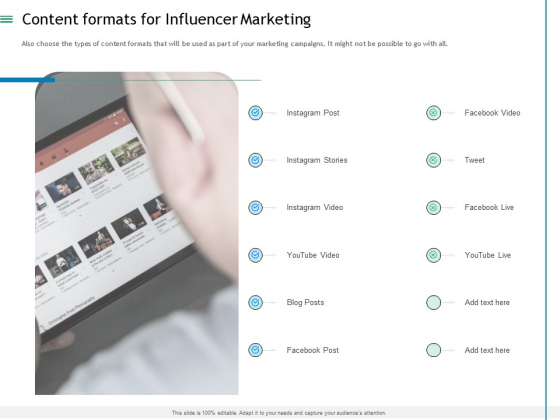 Measuring Influencer Marketing ROI Content Formats For Influencer Marketing Background PDF