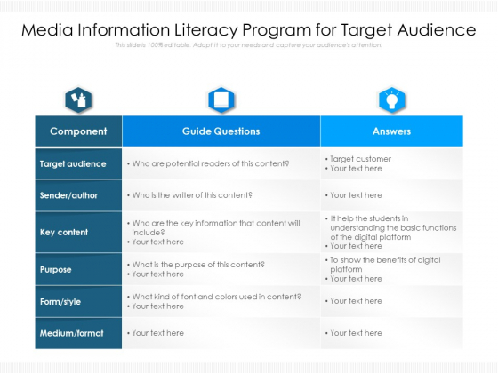 Media Information Literacy Program For Target Audience Ppt PowerPoint Presentation Summary Visuals PDF