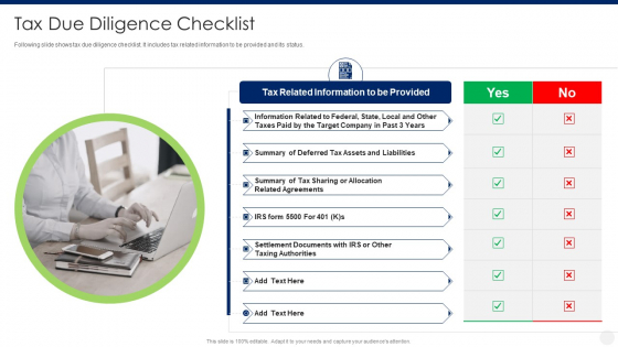 Merger And Acquisition Due Diligence Tax Due Diligence Checklist Template PDF