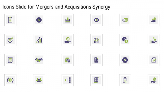 Mergers And Acquisitions Synergy Icons Slide For Mergers And Acquisitions Synergy Summary PDF