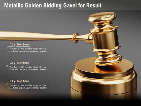 Metallic Golden Bidding Gavel For Result Ppt PowerPoint Presentation Icon Slideshow PDF