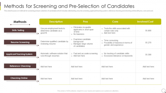 Methods For Screening And Pre Selection Of Candidates Mockup PDF