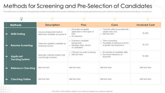 Methods For Screening And Pre Selection Of Candidates Topics PDF