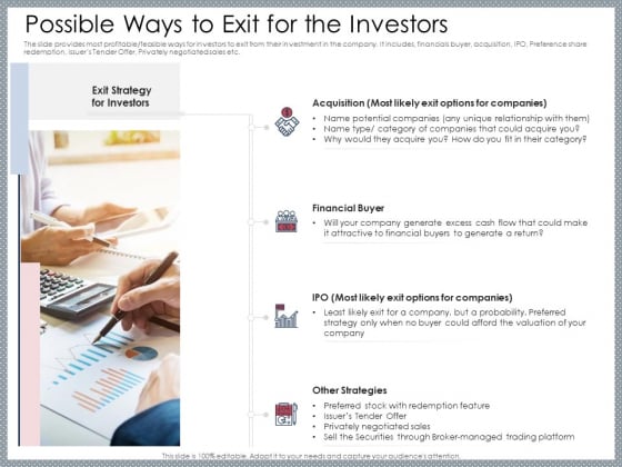 Mezzanine Venture Capital Funding Pitch Deck Possible Ways To Exit For The Investors Inspiration PDF Mezzanine Venture Capital Funding Pitch Deck Possible Ways To Exit For The Investors Inspiration PDF