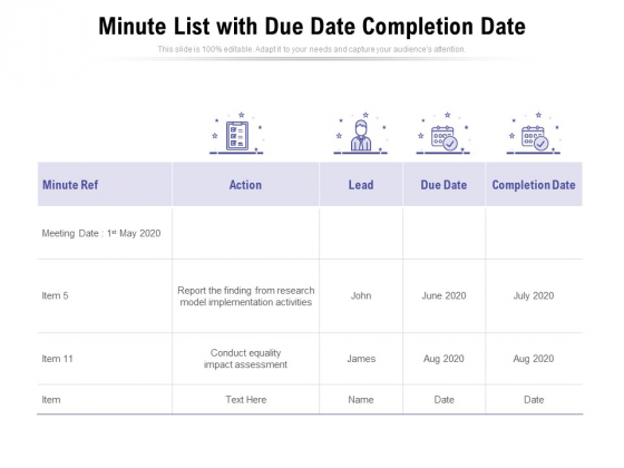 Minute List With Due Date Completion Date Ppt PowerPoint Presentation Gallery Designs Download Minute List With Due Date Completion Date Ppt PowerPoint Presentation Gallery Designs Download