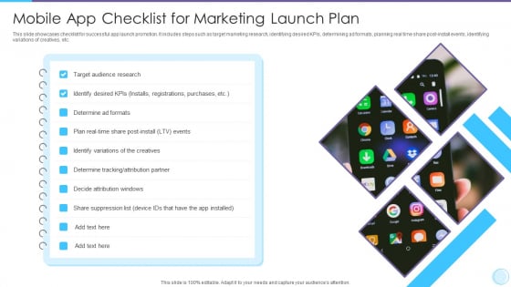 Mobile App Checklist For Marketing Launch Plan Portrait PDF