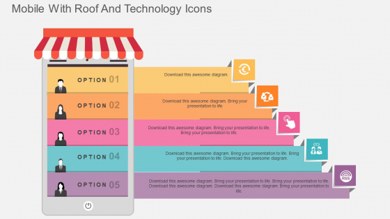 Mobile With Roof And Technology Icons Powerpoint Template