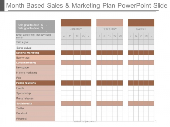 Month Based Sales And Marketing Plan Powerpoint Slide