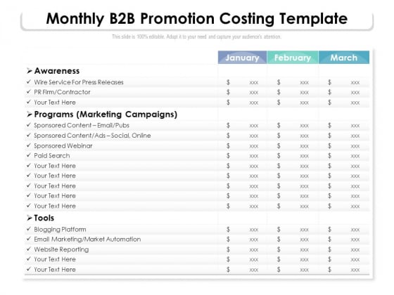Monthly B2B Promotion Costing Template Ppt PowerPoint Presentation Infographic Template Aids PDF Monthly B2B Promotion Costing Template Ppt PowerPoint Presentation Infographic Template Aids PDF