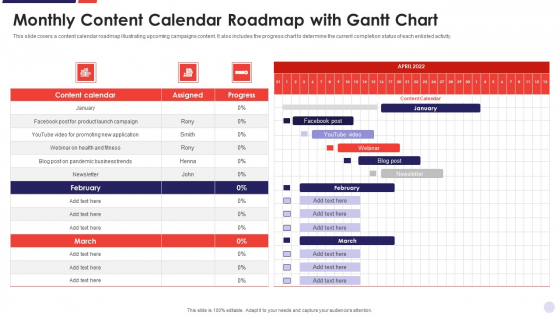 Monthly Content Calendar Roadmap With Gantt Chart Professional PDF Monthly Content Calendar Roadmap With Gantt Chart Professional PDF