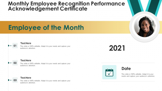 Monthly Employee Recognition Performance Acknowledgement Certificate Formats PDF