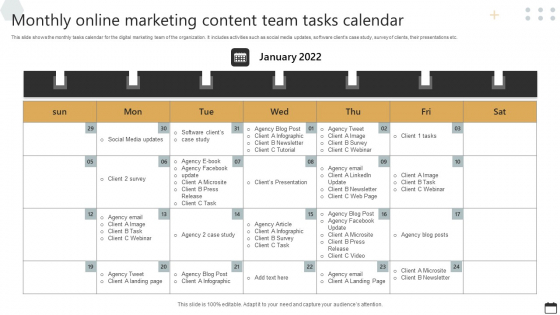 Monthly Online Marketing Content Team Tasks Calendar Topics PDF