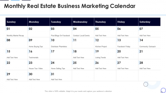 Monthly Real Estate Business Marketing Calendar Information PDF