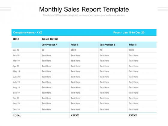 Monthly Sales Report Template Ppt PowerPoint Presentation File Guidelines PDF