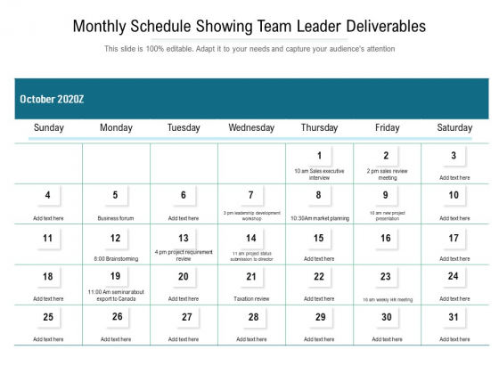 Monthly Schedule Showing Team Leader Deliverables Ppt PowerPoint Presentation Show Templates PDF Monthly Schedule Showing Team Leader Deliverables Ppt PowerPoint Presentation Show Templates PDF