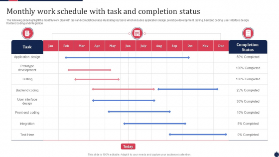 Monthly Work Schedule With Task And Completion Status Guidelines PDF