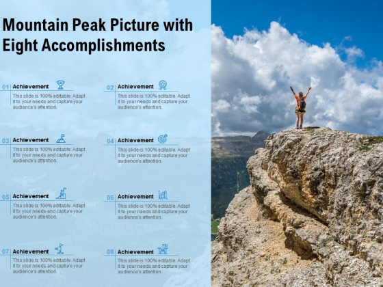Mountain Peak Picture With Eight Accomplishments Ppt PowerPoint Presentation Gallery Clipart Images
