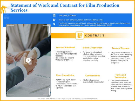 Movie Production Proposal Template Statement Of Work And Contract For Film Production Services Formats PDF Movie Production Proposal Template Statement Of Work And Contract For Film Production Services Formats PDF