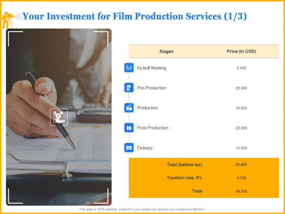 Movie Production Proposal Template Your Investment For Film Production Services Delivery Themes PDF Movie Production Proposal Template Your Investment For Film Production Services Delivery Themes PDF