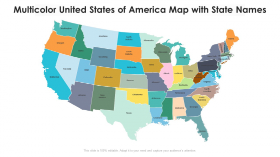 Multicolor United States Of America Map With State Names Ppt PowerPoint Presentation File Clipart Images PDF