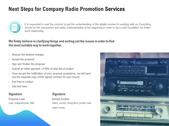 Music Promotion Consultation Next Steps For Company Radio Promotion Services Summary PDF