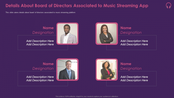 Music Streaming App Details About Board Of Directors Associated To Music Streaming App Introduction PDF
